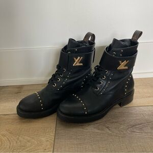 Louis Vuitton 38 1/2 M Combat Leather Boots with dust bag